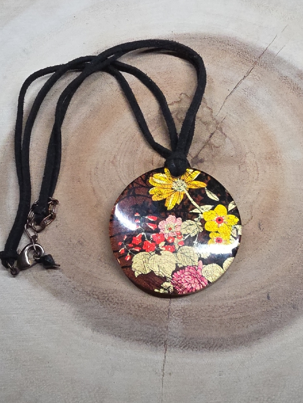 Floral Japanese chiyogami paper design Necklace